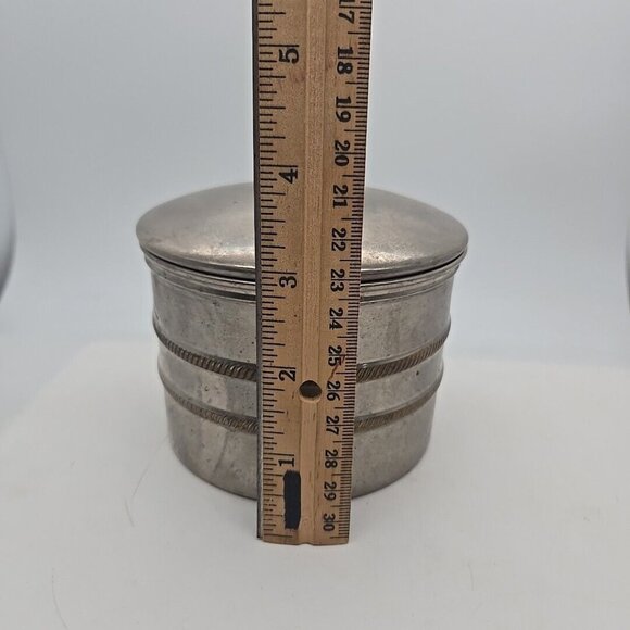Vintage Silver Plated Tobacciana Round Metal Container 4.5 x 4 inch - Picture 7 of 9